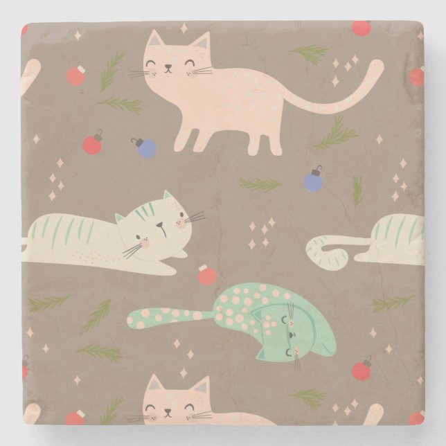 Cute Christmas Cats Stone Coaster (Front)