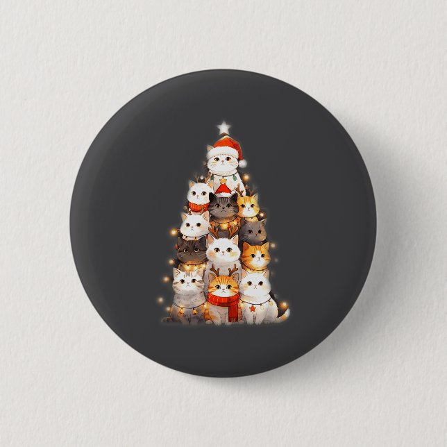 Cute Christmas Cats Tree Lights Holiday Kittens Il Button (Front)