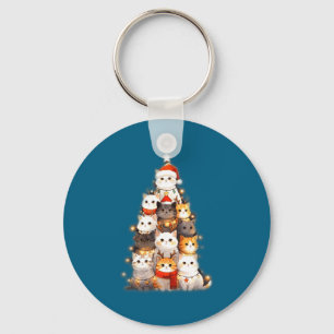 Cute Christmas Cats Tree Lights Holiday Kittens Il Keychain