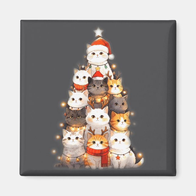 Cute Christmas Cats Tree Lights Holiday Kittens Il Magnet (Front)