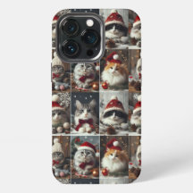 cute Christmas cats winter animals rustic