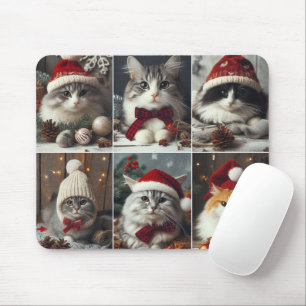 cute Christmas cats winter animals rustic Mouse Pad