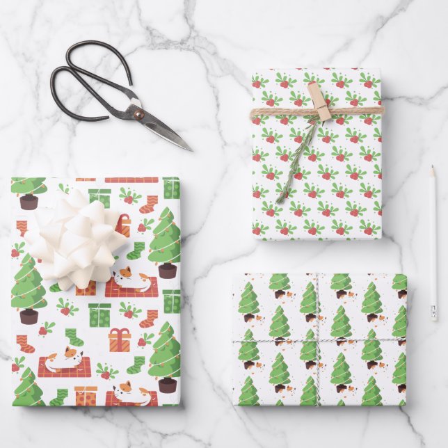 Cute Christmas Cats Wrapping Paper Sheets (Front)