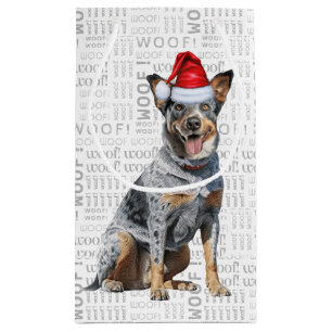 Cute Christmas Cattle Dog Holiday Woof Word Art Small Gift Bag