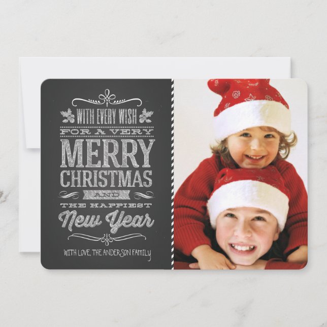 Cute Christmas Chalkboard Photo Template Card (Front)