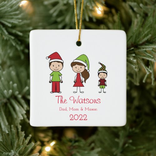 Cute Christmas Character Family of 3 Ceramic Ornament