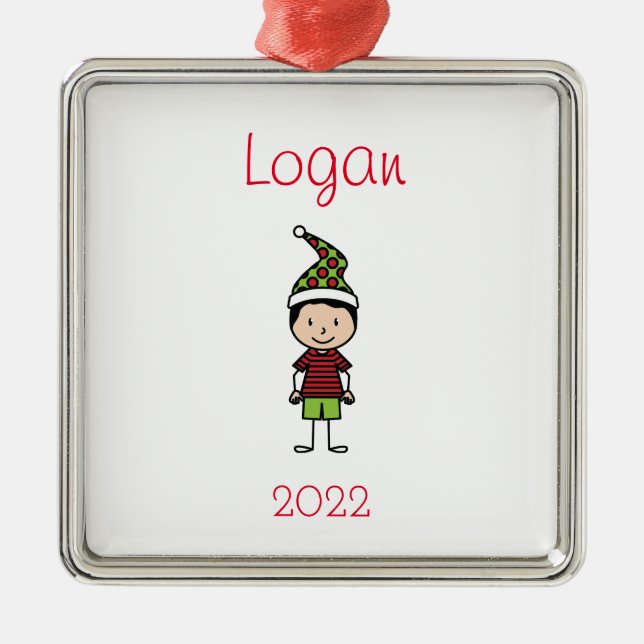 Cute Christmas Character Personalized Kids Metal Ornament (Front)