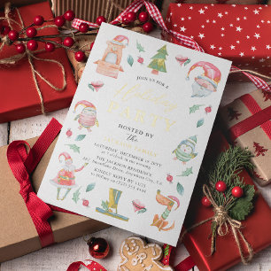 Cute Christmas Characters Kids Holiday Party Foil Invitation
