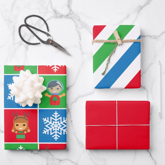 Cute Christmas Characters Wrapping Paper Sheets (Front)