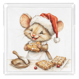Cute Christmas Chef Mouse Acrylic Tray