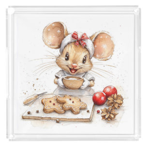 Cute Christmas Chef Mouse Acrylic Tray