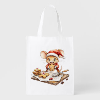 Cute Christmas Chef Mouse Grocery Bag