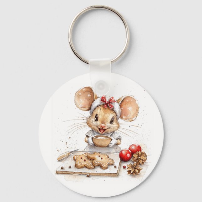 Cute Christmas Chef Mouse Keychain (Front)