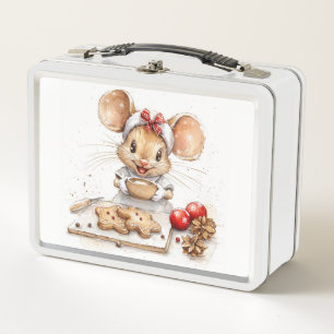 Cute Christmas Chef Mouse Metal Lunch Box