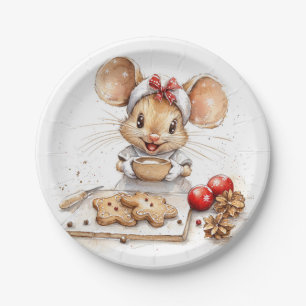 Cute Christmas Chef Mouse Paper Plates