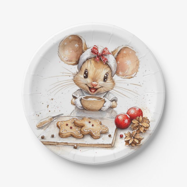 Cute Christmas Chef Mouse Paper Plates (Front)