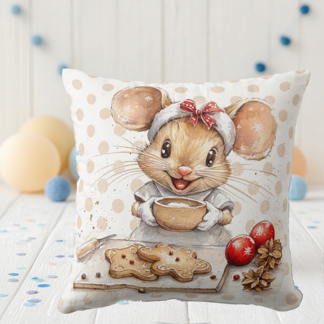 Cute Christmas Chef Mouse Throw Pillow (Creator Uploaded)