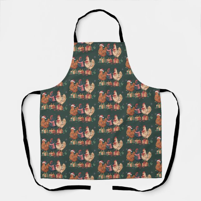 Cute Christmas Chickens Funny Holiday Farm Apron (Front)