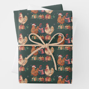 Cute Christmas Chickens Funny Holiday Farm Wrapping Paper Sheets