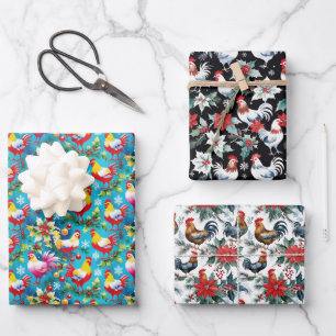 Cute Christmas Chickens Wrapping Paper Sheets