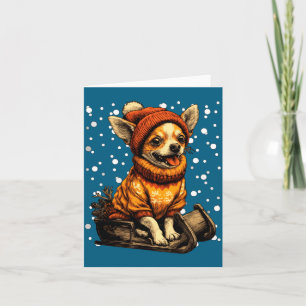 Cute Christmas Chihuahua Sledding In Snow Funny Wi Card