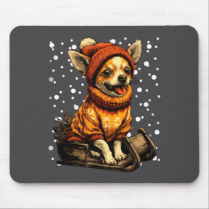 Cute Christmas Chihuahua Sledding In Snow Funny Wi Mouse Pad