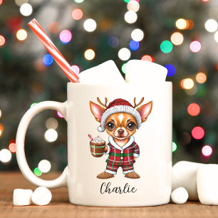 Cute Christmas Chihuahua with Reindeer Antlers Mug