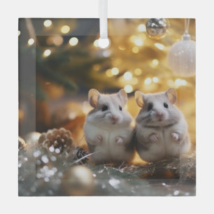 Cute Christmas Chinchillas Glass Ornament