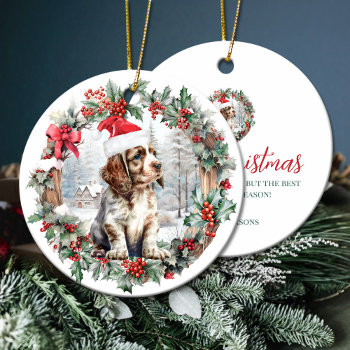 Cute Christmas Cocker Spaniel Dog Puppy Santa Hat Ceramic Ornament by 17Minutes at Zazzle
