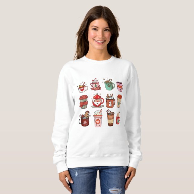 Cute Christmas Coffee Cocoa Retro Peppermint Sweatshirt (Front Full)