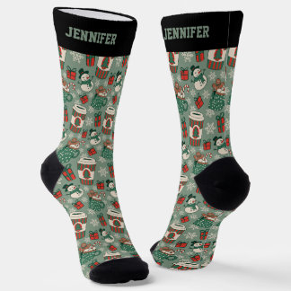 Cute Christmas Coffee Pattern Xmas Winter Holiday Socks