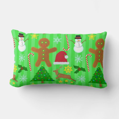 Cute Christmas Collage Holiday Pattern Lumbar Pillow