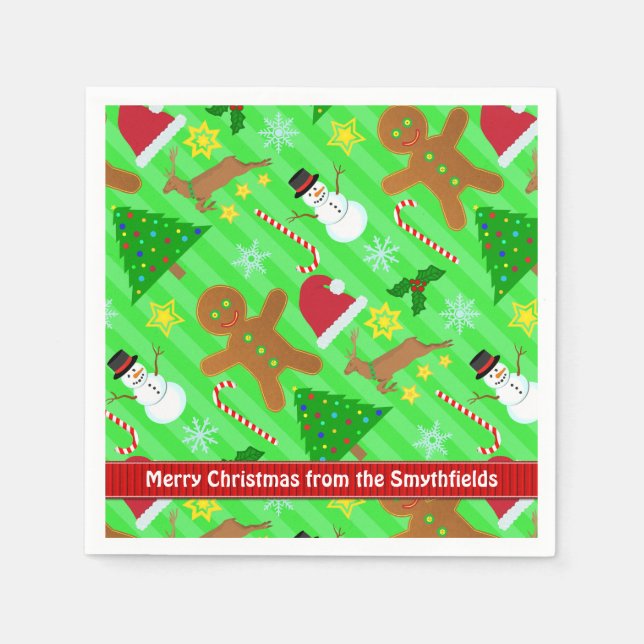 Cute Christmas Collage Holiday Pattern Napkins (Front)