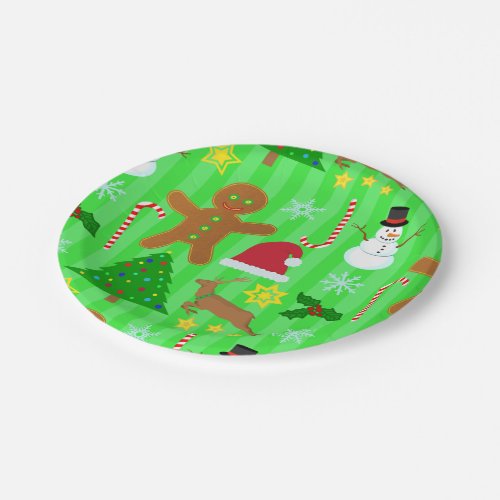 Cute Christmas Collage Holiday Pattern Paper Plates