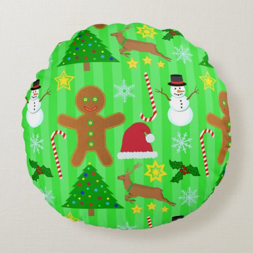 Cute Christmas Collage Holiday Pattern Round Pillow