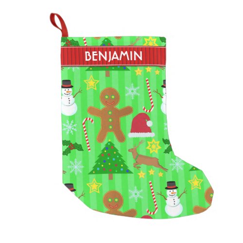 Cute Christmas Collage Holiday Pattern with Name Small Christmas Stocking