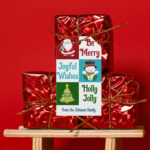 Cute Christmas Collage Santa Snowman Custom Kids Gift Tags