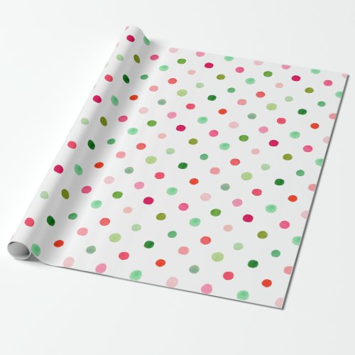 Cute Christmas Colorful Green and Red Polka Dots Wrapping Paper