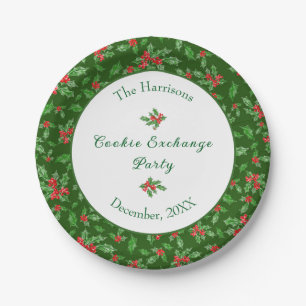 Cute Christmas Cookie Exchange Party Custom Name Paper Plates