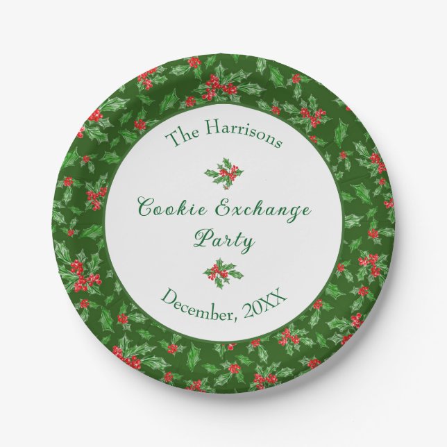 Cute Christmas Cookie Exchange Party Custom Name Paper Plates (Front)