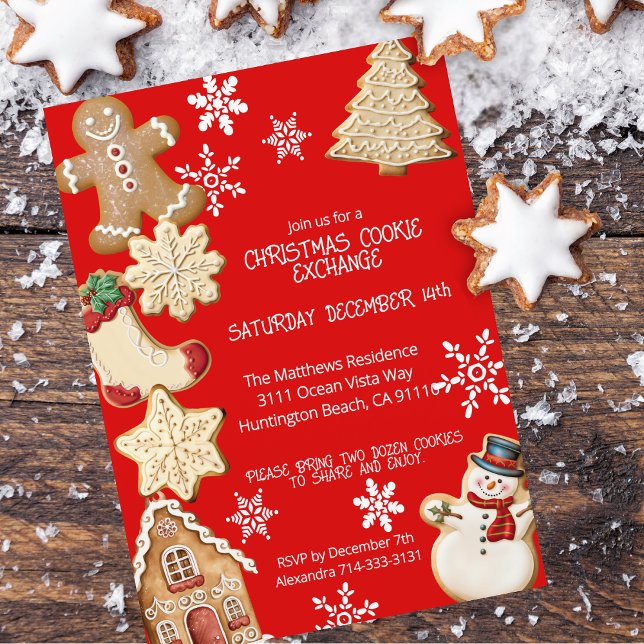 Cute Christmas Cookie Exchange Party Invitation (The perfect invitation for a fun and festive cookie exchange.)