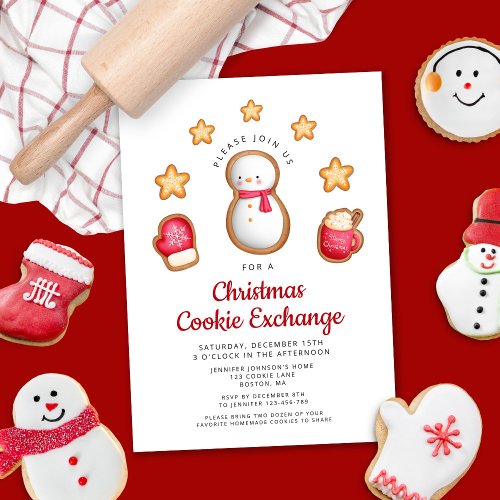 Cute  Christmas Cookie Exchange Snowman  Invitation