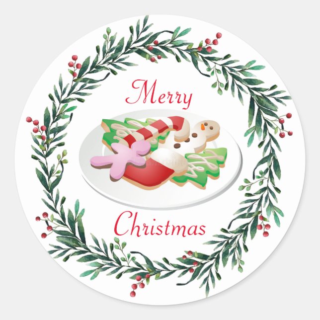 Cute Christmas Cookie Packaging Holday Classic Round Sticker (Front)