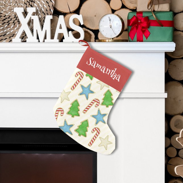 Cute Christmas Cookie Pattern Custom Small Christmas Stocking (Whimsical Christmas cookie cutout pattern with whimsy typography. )