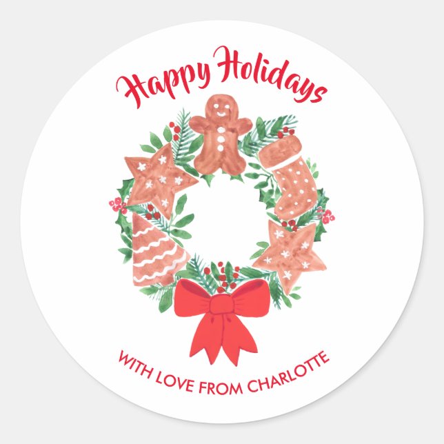 Cute Christmas Cookie Wreath Classic Round Sticker (Front)