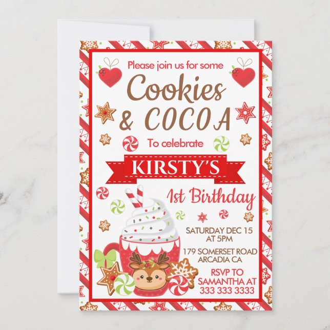Cute Christmas Cookies and Cocoa Birthday Invitation (Front)