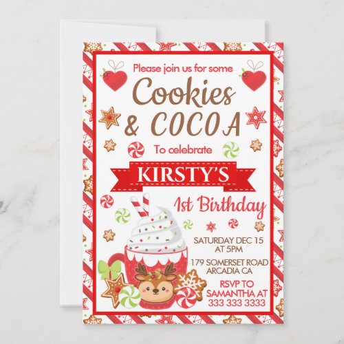 Cute Christmas Cookies and Cocoa Birthday Invitation