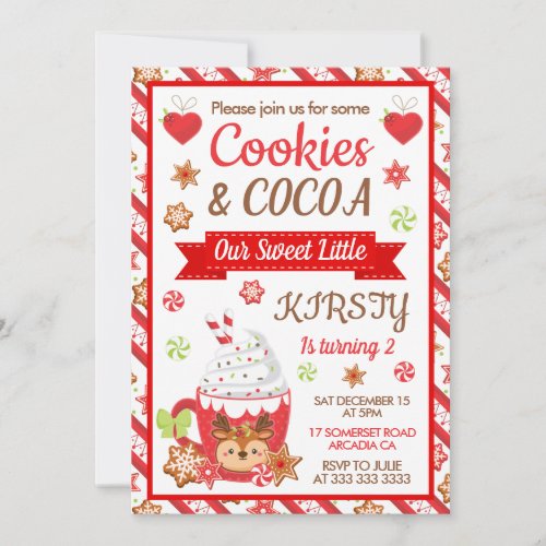 Cute Christmas Cookies and Cocoa Birthday Invitation