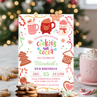 Cute Christmas Cookies and Cocoa Birthday party Invitation
