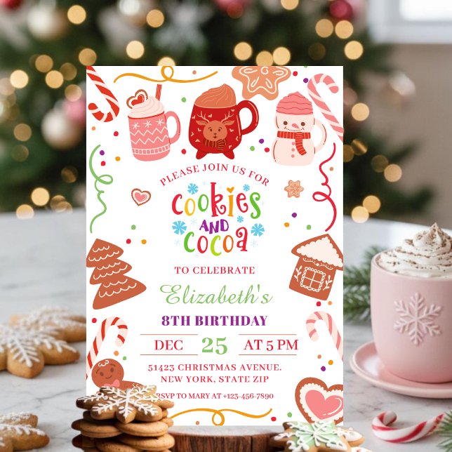 Cute Christmas Cookies and Cocoa Birthday party  Invitation (Creator Uploaded)